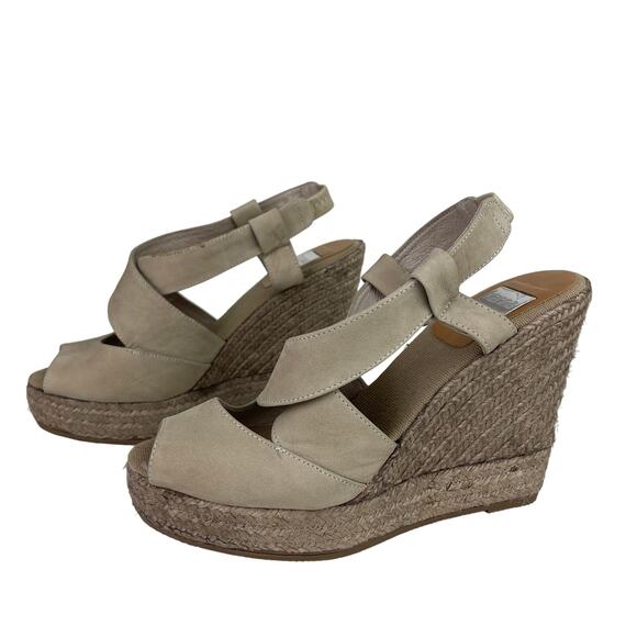 KENNA Beige Tan Espadrille Open Toe Wedge Sandal Heels 39 40 MISMATCH* - Picture 1 of 8